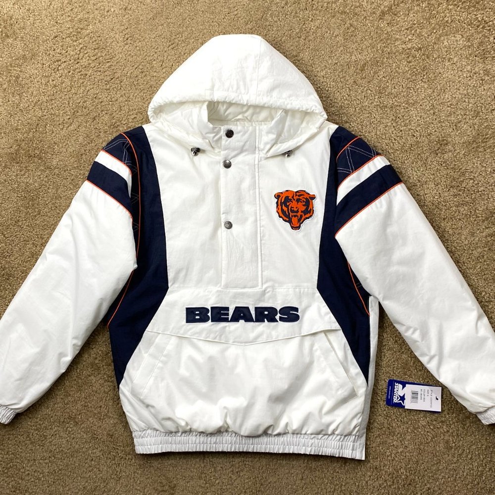 Bears Jacket Chicago STARTER NFL Half Zip Hooded Jacket  WHITE 3X 5X - Picture 6 of 9